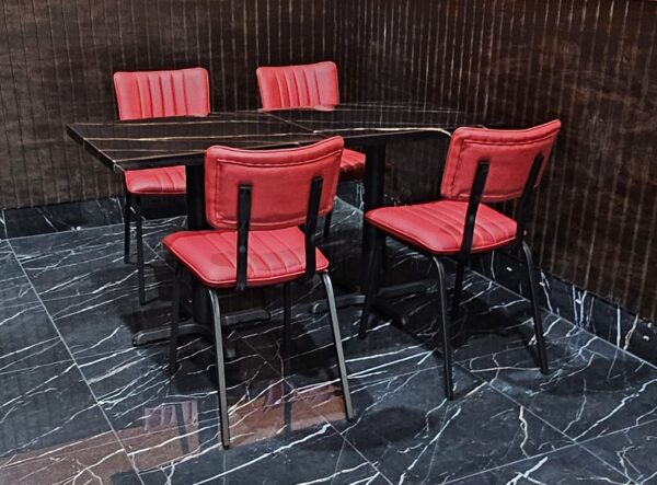 OPEN BACK RED LEATHER RESTAURANT CHAIR WITH BLACK LEGS