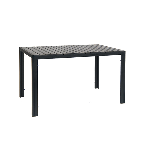 Indoor/Outdoor Black Steel Table with Black Imitation Teak Slat Top and 1.5" umbrella hole