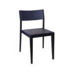 Outdoor Aluminum Chair with Imitation Teak Slats Seat in Dark Brown