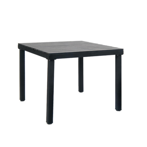Indoor/Outdoor Black Steel Table with Black Imitation Teak Slat Top and 1.5" umbrella hole