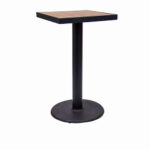 Outdoor Black Steel Table with Brown Imitation Teak Slat Top