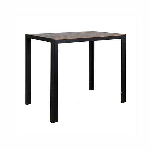 Indoor/Outdoor Black Steel Bar Table with Dark Brown Imitation Teak Slat Top