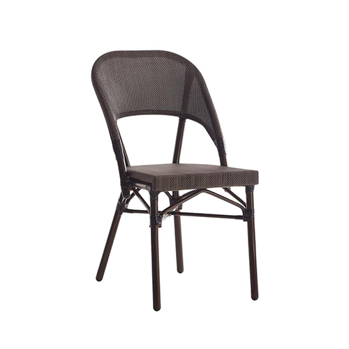 Outdoor Dark Brown Metal Frame Chair with Brown Poly Woven Back and Seat