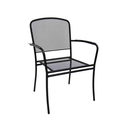 Outdoor Mesh Black Metal Chair with Armrest