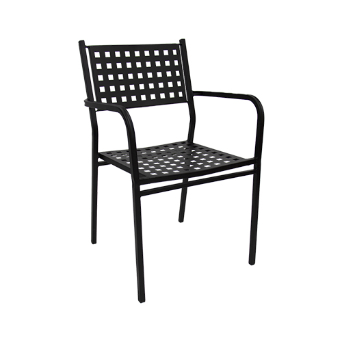Stackable Black Iron Patio Chair with Armrest