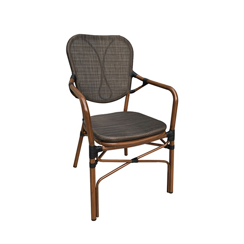 Outdoor Aluminum Arm Chair with Black Poly Woven Seat and Back