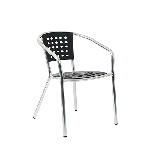 Outdoor Aluminum Armrest Chair with Black Resin Seat and Back