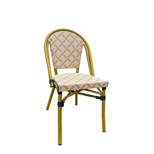 Outdoor Armless Bamboo Style Aluminum Chair with Striped Woven Seat and Back