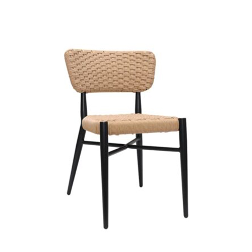 Outdoor Black Aluminum Chair with Natural Terylene Fabric Seat and Back