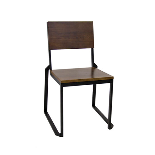Walnut Color Ashwood Back and Seat Indoor Black Metal Chair