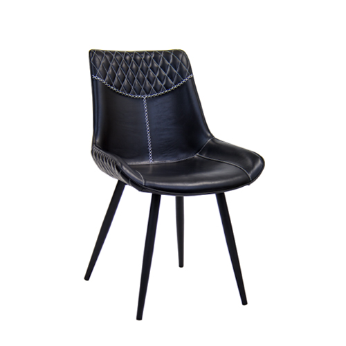Indoor Metal Chair in Black Vinyl with Dimond Stitch Seat and Back