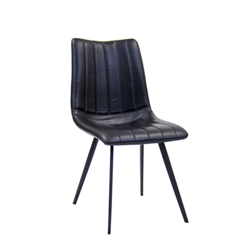 Indoor Metal Chair in Black Vinyl with Vertical Channel Seat and Back