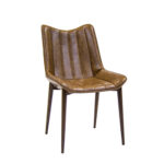 Indoor Wood Grain Metal Chair in Brown Vinyl with Vertical Channel Seat and Lower Back