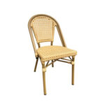 Outdoor Aluminum Armless Chair with Cream-Yellow Poly Woven Seat and Back