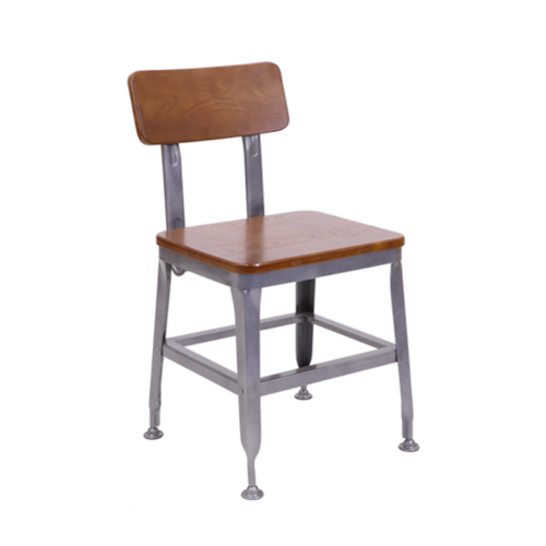 Indoor Steel Chair in New Gunmetal Color with Elmwood Back and Seat in Light Walnut Finish