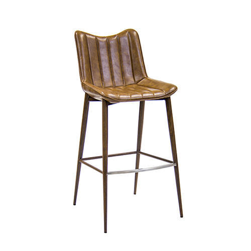 Indoor Wood Grain Metal Chair in Brown Vinyl with Vertical Channel Seat and Lower Back