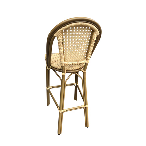Outdoor Aluminum Armless Chair with Cream-Yellow Poly Woven Seat and Back