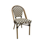 Outdoor Aluminum Bamboo Print Patterned Chair with Black & White Poly Woven Seat and Back