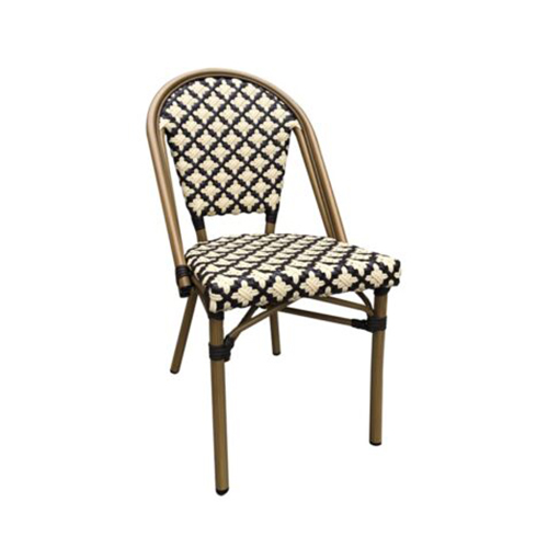 Outdoor Aluminum Bamboo Print Patterned Chair with Black & White Poly Woven Seat and Back