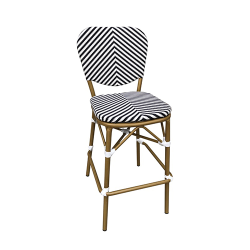 Outdoor Aluminum Armless Chair with Black and White Poly Woven Stripe Seat and Back