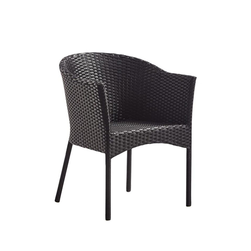 Outdoor Black Metal Armchair with Wicker Back and Seat