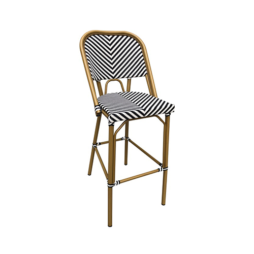 Outdoor Outdoor Armless Bamboo Style Aluminum Chair with Striped Poly Woven Seat and Back