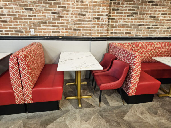 Red leather with pattern back fabric Booth for restaurants