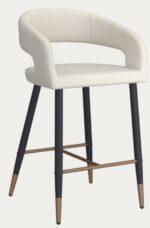 Beige counter height stool for restaurants with black legs and gold accents