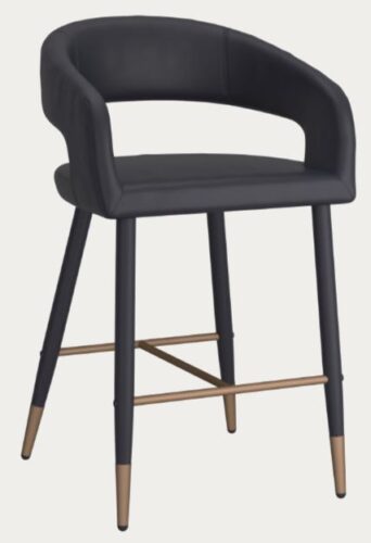 Black counter height stool for restaurants with black legs and gold accents