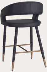 Black counter height stool for restaurants with black legs and gold accents