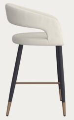 Beige counter height stool for restaurants with black legs and gold accents