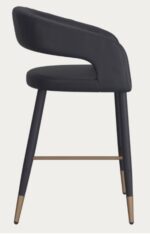 Black counter height stool for restaurants with black legs and gold accents