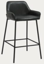 Modern Couter Height Stool in Black Leather w/Black Legs