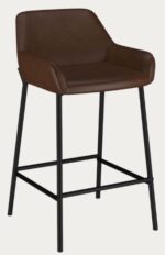 Modern Couter Height Stool in Brown Leather w/Black Legs