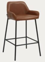 Modern Couter Height Stool in Saddle Leather w/Black Legs