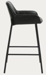 Modern Couter Height Stool in Black Leather w/Black Legs