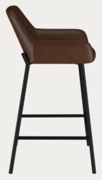 Modern Couter Height Stool in Brown Leather w/Black Legs