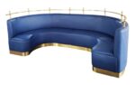 Blue Leather Restaurant Seating in C Shaped with Gold Frame