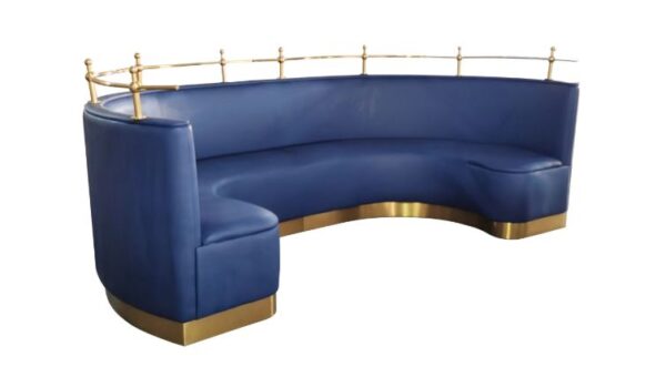 Blue Leather Restaurant Seating in C Shaped with Gold Frame