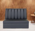 Channel Back Black Faux Leather Booth in Solid Wood